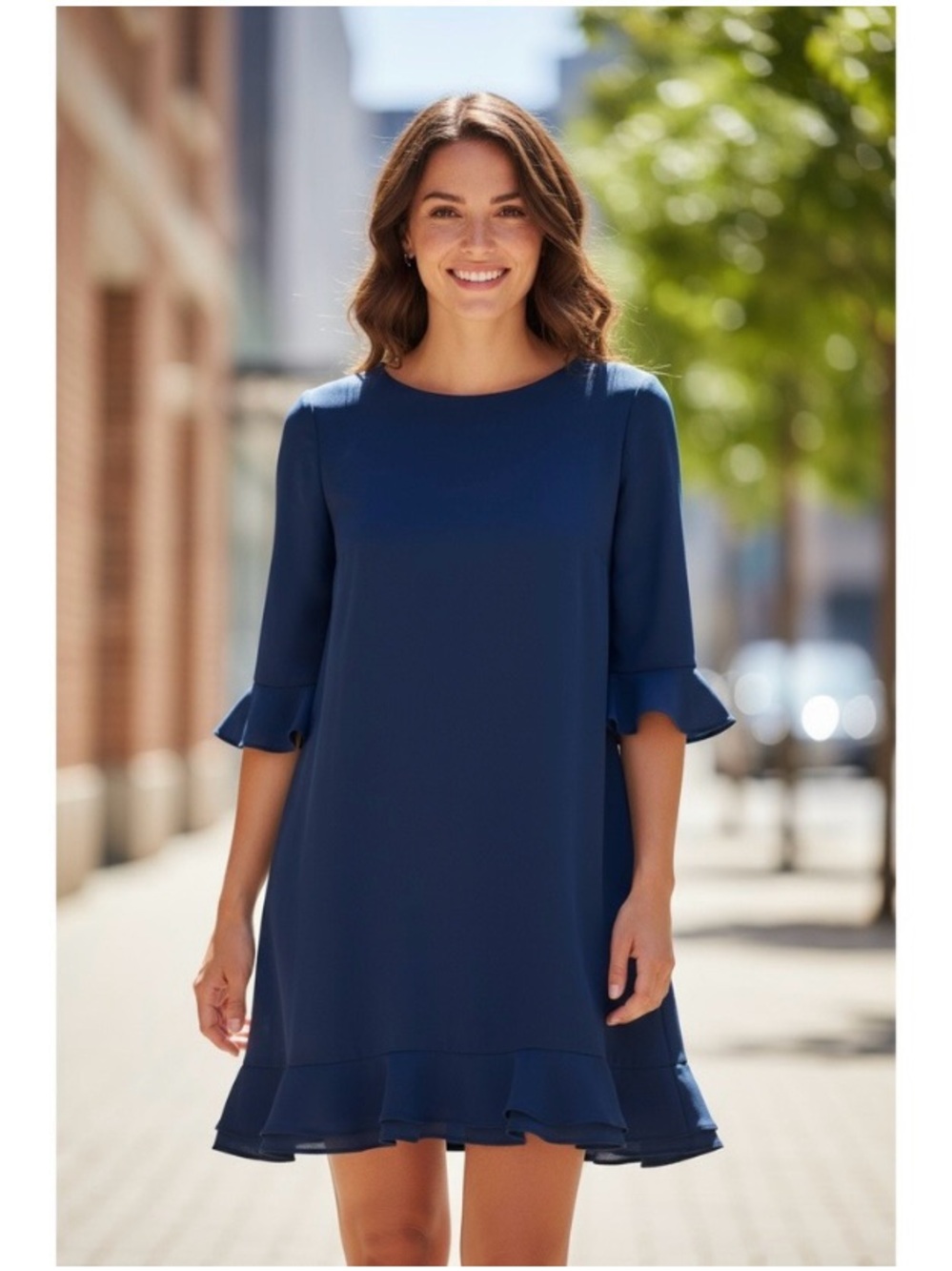 Cece Navy Blue Ruffle Hem Shift Dress Size 14